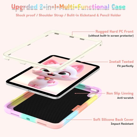 NEW IPad 11th Gen A16 11" 2025 Case Cat Stand Kawaii Shockproof Cover Pink Girls - Picture 2 of 9